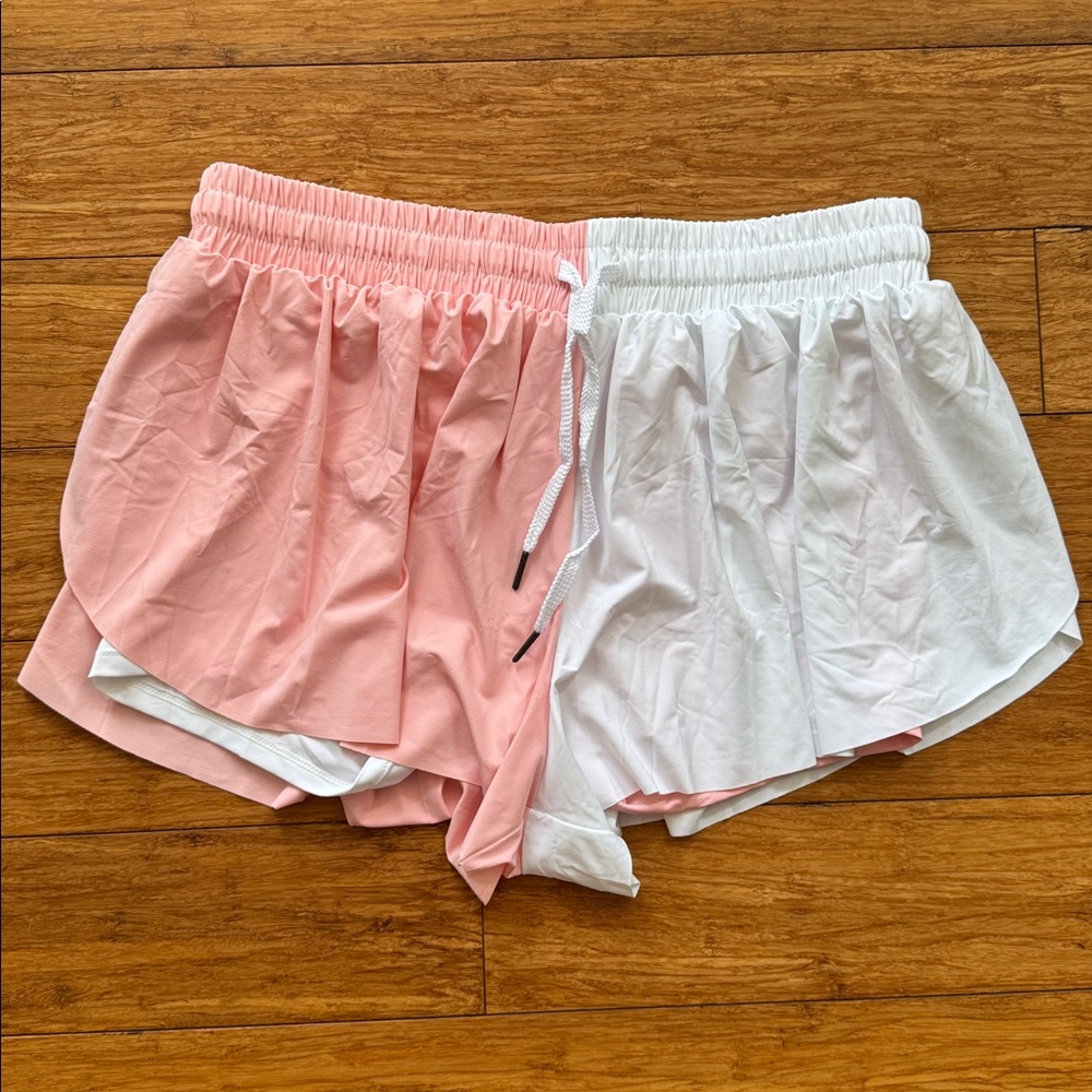 Colorblock Peach and White Flowy Women's Athletic Shorts